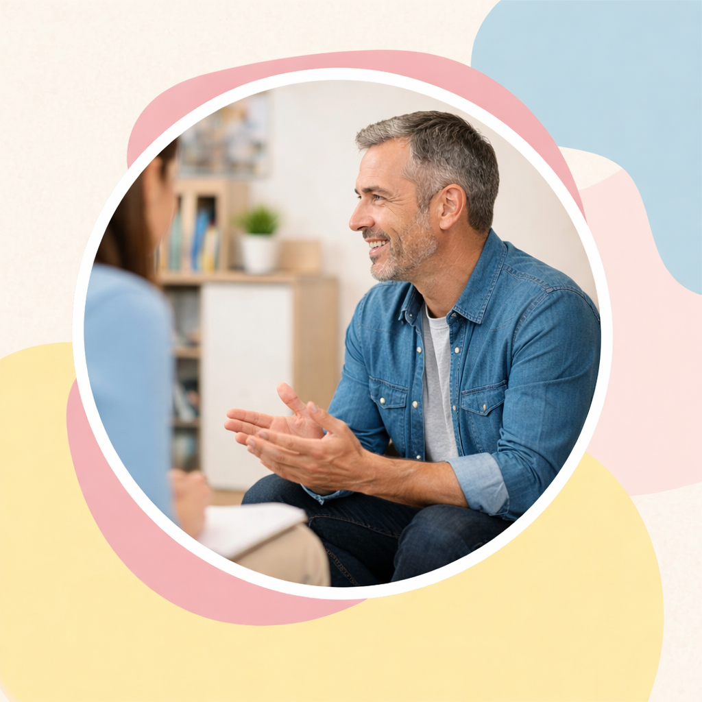 Adulto em atendimento terapêutico na Mundo Funcional